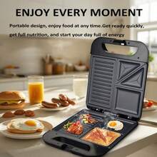 SOKANY 08127 多功能三明治机、早餐机、便携式食品机。1400W 大功率，双面加热，LED 指示灯，3 种图案印花内盘。适用于煎蛋、牛排、热狗、三明治。是居家早餐、办公室餐食、户外露营的理想之选，也是厨房必备的早餐工具。 - 查看 2