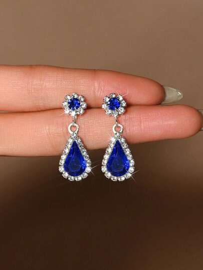 1 par de pendientes de botón con cristales de diamante en forma de lágrima y girasol, adecuados para uso diario de mujeres, bodas, fiestas, etc.