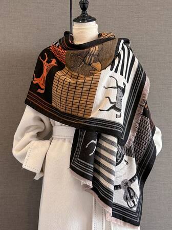 1 pieza Cárdigan de chal de mujer de otoño/invierno de cachemir sintético, versátil, grueso y cálido, adecuado para uso diario