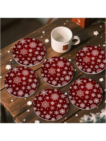 2pcs/6pcs Christmas Snowflake Coasters - Silicone Christmas Red Background Snowflake Design Coasters - Non-, Heat-Resistant, Easy To Clean, Soft & Flexible - Reusable Coasters For Coffee Cups, Tea Cups, Mugs, Suitable For Office, Dining Table, Car Cup Holders, Holiday Parties
