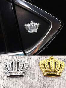 1Pc Metal Crown Style Emblem Sticker - Shiny Decoration For Car Interior & Exterior, Unisex Automotive Accessories, High-Adhesion Waterproof Design, Easy Install Upgrade Parts