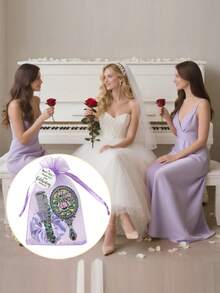 5 piezas Juego de Espejo y Peine con Rosas Moradas Vintage, incluye Bolsa con Cordón y Tarjeta de Agradecimiento, Adecuado para Novia, Dama de Honor, Reuniones Diarias, Regalo de Navidad para la Novia