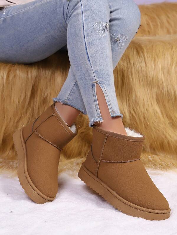 Damen Winter Neue Maillard Winter Schuhe Dicke Sohle Schneestiefel Thermisch gefüttert Verdickte Kurzschaft Stiefel Outdoor Flach Einteiliger Kurzschaft Stiefel