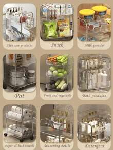 Carrito utilitario de plástico con ruedas de 4 niveles, organizador de almacenamiento multifuncional para el hogar, oficina, cocina y baño, delgado y transparente, 8.2"An * 13"L * 35.8"Al