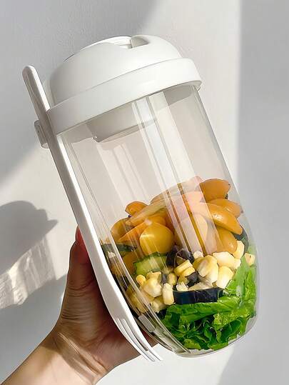 1 كوب سلطة مع أغطية وشوكة، وعاء رج السلطة الطازجة لوجبة الغداء، كوب تتبيلة الطعام الصحي للإفطار المحمول للخضروات والفواكه