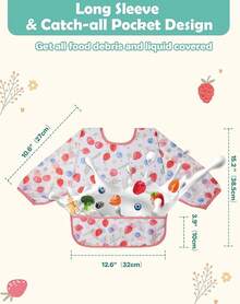 Lictin 3 Piezas Baberos Bebé Niña, Baberos Manga Larga, Baberos Impermeables para Niños Niñas Pequeños - Multicolor 1 - Ver 4