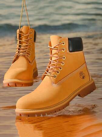 Men Boots High Top Yellow Boots High Quality Men Shoes Fashion Outdoor Sneakers Men Lace Up Wear-Resistant Ankle Boots For Couple Motorcycle Boots