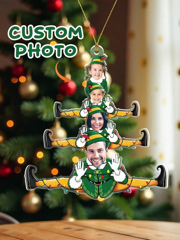 1 peça de decoração personalizada para árvore de Natal com foto, decoração personalizada de Natal com elfos da família, decoração personalizada em acrílico, decoração personalizada de Natal com foto de família, decoração de Natal com imagem para presente