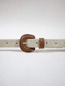 Women's Belt Straw Color Fabric Colorful Design Simple Covered Buckle For Everyday Wear - Rust Brown - View 2