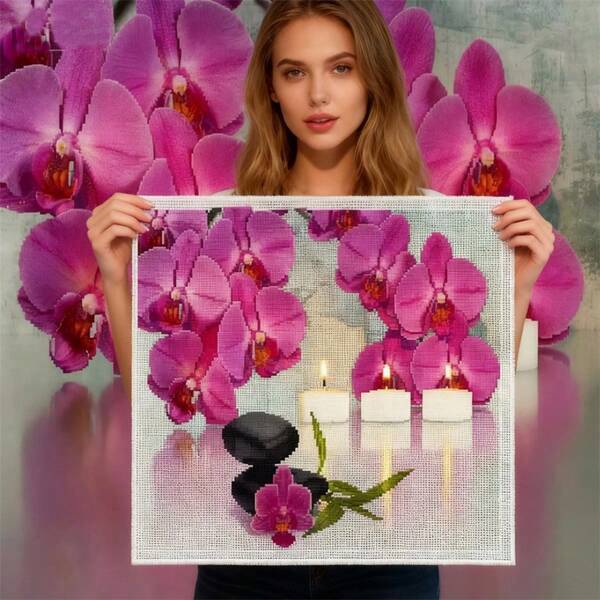 SNA Kit de bordado de punto de cruz con estampado de flores de orquídeas en lienzo soluble en agua, estilo 2025, con hilos DMC, pasatiempo, manualidades hechas a mano para adultos, kit de bricolaje, accesorios de costura, kit de bordado, kit de punto de cruz, kit de ganchillo, kit de aguja de perforación, kit de costura, hilo de bordado, kit de manualidades, patrones de costura, suministros de manualidades de ganchillo, kit de bordado para principiantes