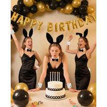 Halloween Bunny Costume Accessories 5 PCS Rabbit Ears Headband Tail Bow Tie Collar Cuffs For Adult Women Cute Floppy Fluffy Cosplay Set Black And White