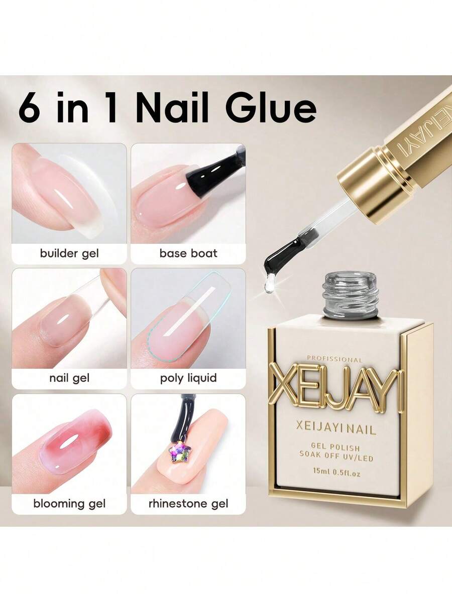 XEIJAYI 1pc 15ml Nail Gel Base Coat, Top Coat, And Six-In-One Functional Gel Set For Manicure - Matte, Strengthening, Leveling, Smudging, And Specially Designed For Nail Tips. - Trong sáng - Xem 1