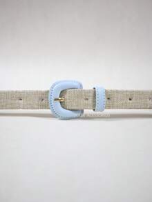 Women's Belt Straw Color Fabric Colorful Design Simple Covered Buckle For Everyday Wear - Baby Blue - View 2