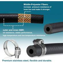 1/4 Fuel Line, Fuel Line Hose 10 Feet, NBR Rubber Gasoline Tube With 10 PCS Stainless Steel Fuel Line Clamps, Fuel Line Kit