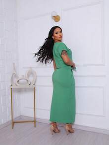 Cropped Top And Bubbler Skirt Set - MINT GREEN - View 2