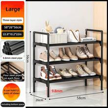 3-8 Tier Reinforced Simple Shoe Rack, 45/58cm Length, Multi-Layer Shoe Storage Organizer, Dust-Proof, For Home, Dorm, Rental, Entryway, Black