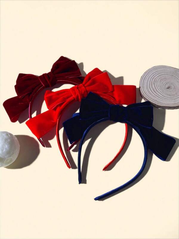 1pc Velvet Ribbon Bow Headband, Women & Girls Hair Accessory, Autumn/Winter