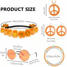 Hippie Costume Accessories Set Peace Sign Necklace Sunglasses Flower Headband Earrings For 60s 70s Outfit Party Women