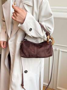 1 buc. Geantă de mână BEIKAMU pentru femei, culoarea cafelei, cu închidere vintage cu fermoar, curea de umăr detașabilă și reglabilă, cu decor metalic, potrivită pentru serviciu, naveta, cumpărături, școală, întâlniri