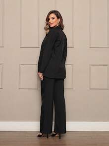 Women's Blazer And Wide Leg Pant Set For Elegant Business Style - màu đen - Xem 2
