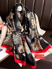 1条女士印花仿丝围巾，时尚百搭，适合春秋季节、旅行及日常装饰。 - 藍白色 - 查看 9