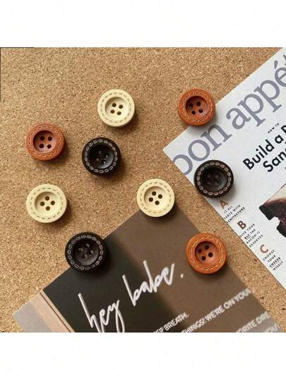 6pcs/Set Vintage Wooden Button Fridge Magnets, Compact Size For Fixing Photos And Notes, Decorative Home Accessories For Kitchen And Office