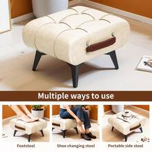 Portable Foldable Stool With Storage - Multi-Purpose Shoe Changing Bench, Ottoman Footstool With Waterproof Oily Waxy Skin Cover & High Rebound Sponge