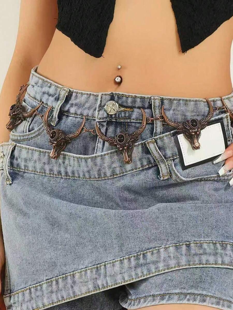 An Animal Bohemian Zinc Alloy Animal Bull Head Ladies Fashion Waist Chain Wedding Sports Party Ladies Waist Chain