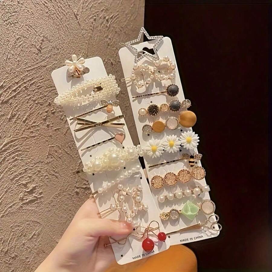 20 Pieces / Sets Of Exquisite Bow-Shaped Metal Hairpins, With Artificial Decorations - Elegant Hairpins For Ladies, Sweet Side Bangs Clips, And Fashionable Hair Accessories Suitable For Any Occasion