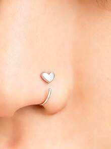 1pc S925 Sterling Silver C-Shaped Heart Nose Hook/Ear Hook - 14K Gold Plated Hypoallergenic - Sterling Silver Jewelry - Mini Exquisite Piercing Jewelry - Women's Nose Jewelry/Ear Jewelry - Suitable For Daily Wear(Comes With Jewelry Box)