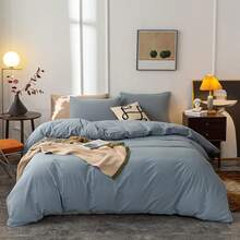 Ultra Soft 100% Cotton Solid Color Dusty Pink Queen Duvet Cover Set With Zipper Closure - 3 Pieces,  In 2025 - 灰藍色 - 查看 7