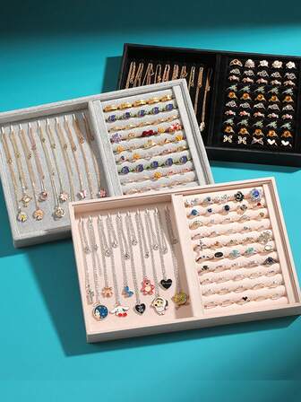 1pc 13.7*9.4*1.1in Large Velvet Jewelry Tray, Necklace Tray, Jewelry Display Tray, Earring Ring Bracelet Watch Storage Box, Jewelry Showcase Tray, Makeup Display Tray, Jewelry Organizer Box, Multifunctional Accessory Tray For Jewelry Desktop Storage, Drawer Storage, Organization And Gift