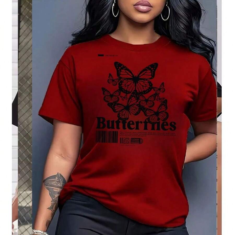 Camiseta blusa feminina de algodão butterfries borboletas vários tamanhos promoção
