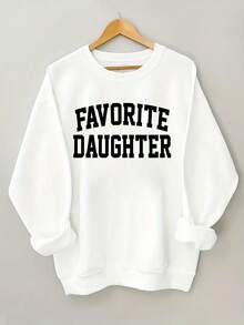 2025FAVORITE DAUGHTER Graphic Print Women's Casual Sweatshirt - Black Round Neck Long Sleeve Pullover, Machine Washable Autumn Winter Warmth, Perfect Gift For Daughters, Sweaters For S, Cozy Winter Apparel, Relaxed Fit Pullover, Comfortable CasualwearSoft And Breathable - 白色 - 查看 6