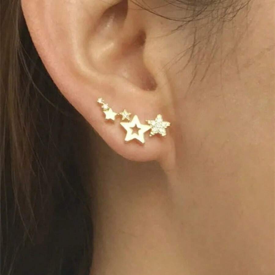 1 Pair Star Climber Micro Star Stud Earrings, Jewelry Earrings Gift For Women's Birthday