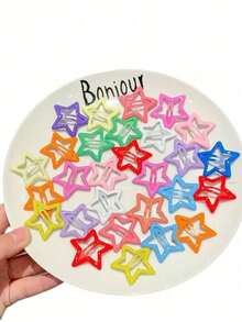 10/20/30/50 Peças Grampos De Cabelo Coloridos Variados Em Forma De Estrela, Acessórios Ideais De Cabelo Para Meninas, Para Festa, Penteado De Feriado (Cor Aleatória) - Multicolorido - Visão 3