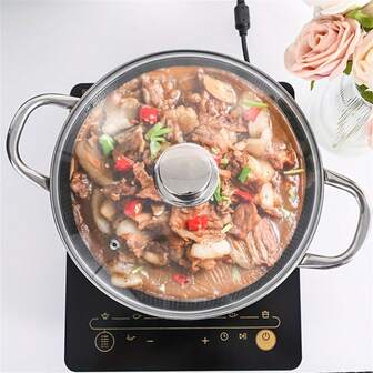 1pc Stainless Steel Soup Pot, Non Stick Pot, Household Double Ear Cooking Stew Pot, Induction Cooker, Thickened Congee Pot