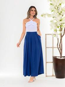 Women's Wide Leg High Waist Wide Leg Pants - Royal Blue - View 6