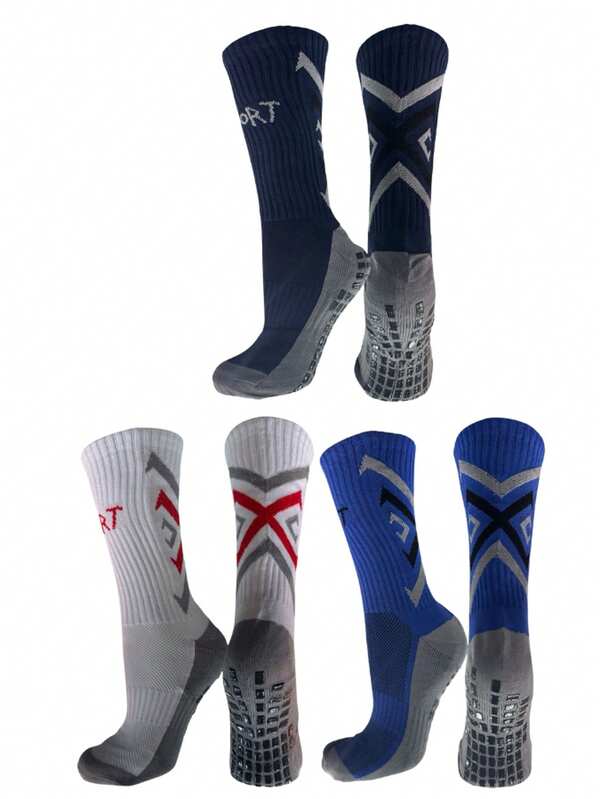 Kit 3 Pares Meia  Antiderrapante Esportiva Futebol Treino, modelo x ,Meia Socks Trusox Antiderrapante Futebol Promoção