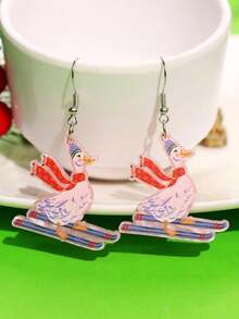 1 Pair Cute, Exquisite, Fun, Lively, Fashionable, Versatile Cartoon Duck Wearing Red Scarf Skiing Jewelry, Suitable For Daily Commute, Holidays, Parties