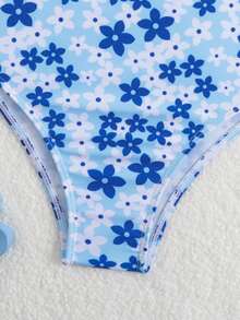 Đồ bơi liền thân họa tiết hoa màu xanh lam cho bé gái từ 8-12 tuổi - Xanh và trắng - Xem 6