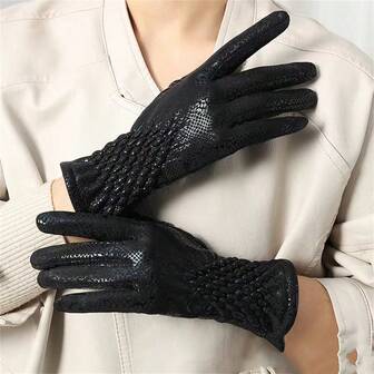 Guanti da donna con texture a pelle di serpente, elastici, touch screen, antivento e caldi per il ciclismo, adatti per autunno/inverno