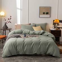 Ultra Soft 100% Cotton Solid Color Dusty Pink Queen Duvet Cover Set With Zipper Closure - 3 Pieces,  In 2025 - Olive Green - View 7