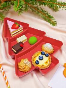 1 Pieza Bandeja con forma de árbol de Navidad con múltiples compartimentos para frutas secas, aperitivos y dulces, adecuada para servir alimentos, aperitivos, bebidas, sushi, pizza, postres, pasteles y pan, bandeja de desayuno, bandeja de café, bandeja de té, bandeja de charcutería, utensilios de cocina para el hogar, bandeja de servicio reutilizable con ambiente festivo, Navidad