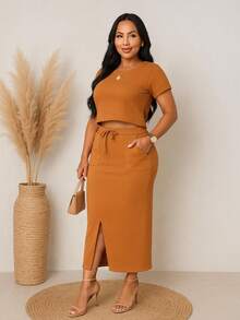Conjunto Blusa Cropped E Saia Bubbler - NUDE - Visão 2