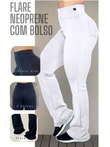 Neoprene Flare Pants With Cero Pocket, Transparency, High Waist - 白色 - 查看 1