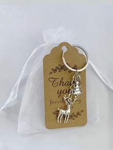 18件套：大号白色纱布袋、雪花、驯鹿、圣诞树钥匙扣、8个钥匙扣、8张卡片、8个纱布袋，适合圣诞派对用品 - 彩色 - 查看 4