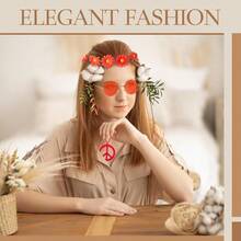 6PCS Hippie Costume Accessories Set 60s70s Retro Hippie Glasses Peace Sign Earrings And Necklace Sunflower Hair Band