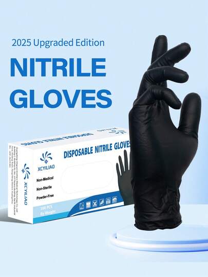 50/100pcs Disposable Nitrile Gloves, Black Waterproof And Oil-Proof, Easy To Wear, Suitable For Kitchen, Cleaning, Multipurpose Gloves