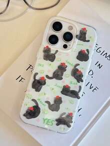 1pc Cute Cartoon Cat Design Phone Case, Suitable For IPhone 17 Pro Max, 15, 16 Pro Max, 14 Pro, 13 Pro Max, 13/14, Shockproof, Girly Style